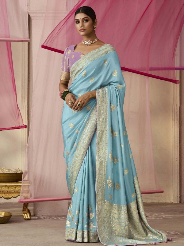 Sky Blue Dola Viscose Silk Saree